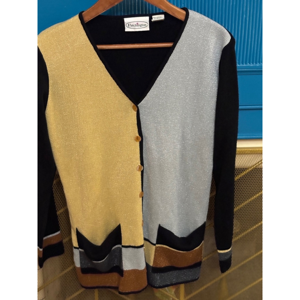 Vintage Patchington Cardigan Size S Black Gold